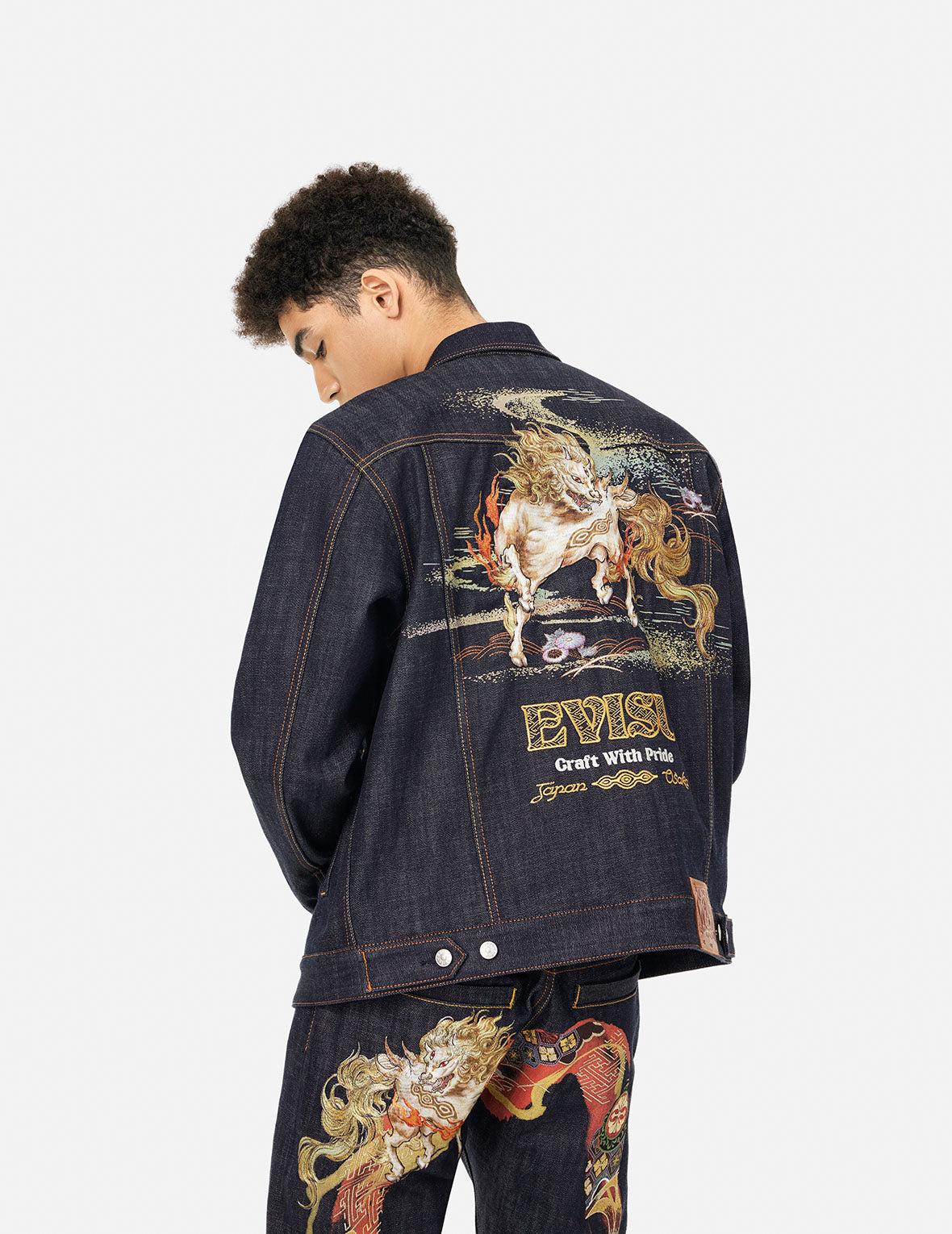 Hakutaku Embroidery Relax Fit Denim Jacket – EVISU