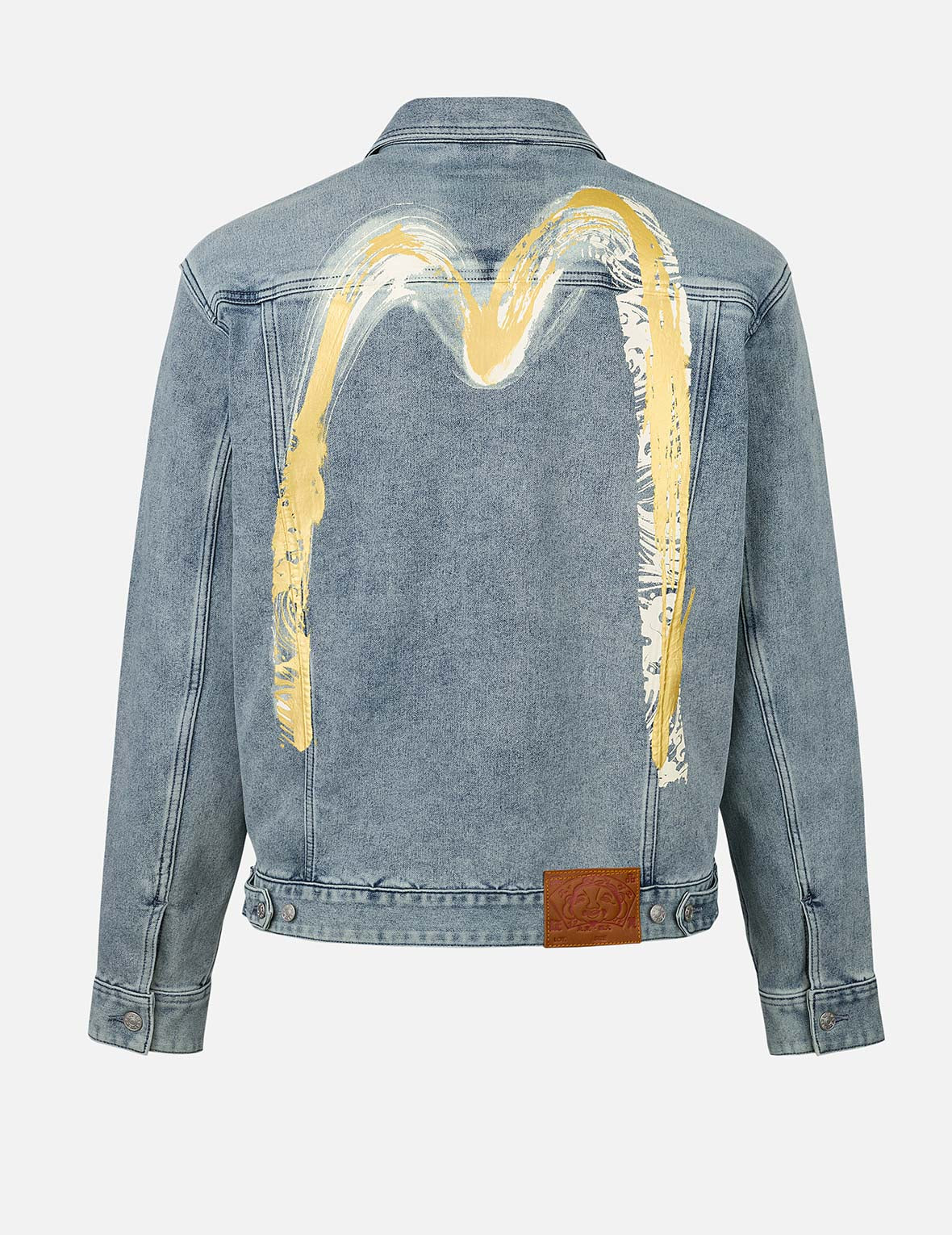 Artistic Brush Daicock Print Relax Fit Denim Jacket