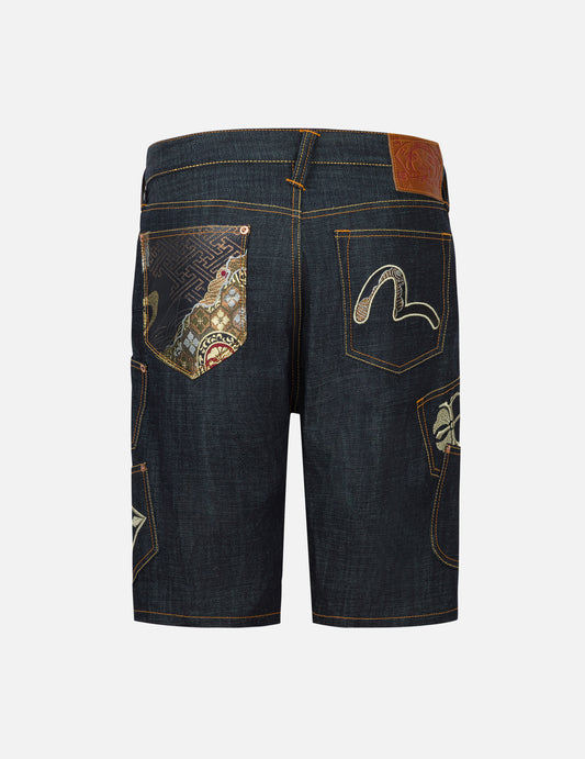 Multi-Pocket with Brocade Patch Regular Fit Denim Shorts
