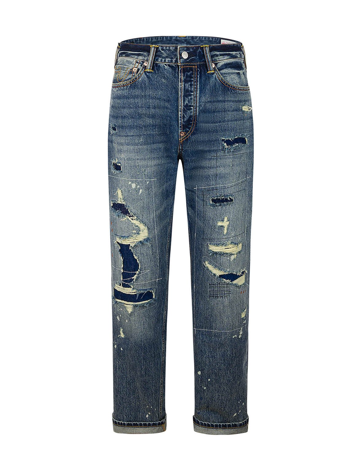 Deconstructed Inserted Seagull Embroidery Regular Fit Jeans #2000