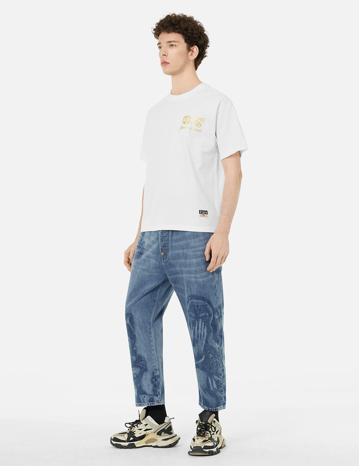 钓鱼翁佛头印花七分牛仔裤 #2027