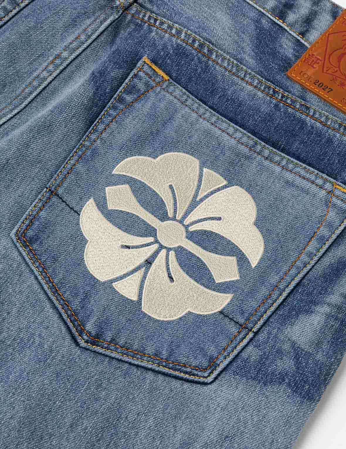 钓鱼翁佛头印花七分牛仔裤 #2027