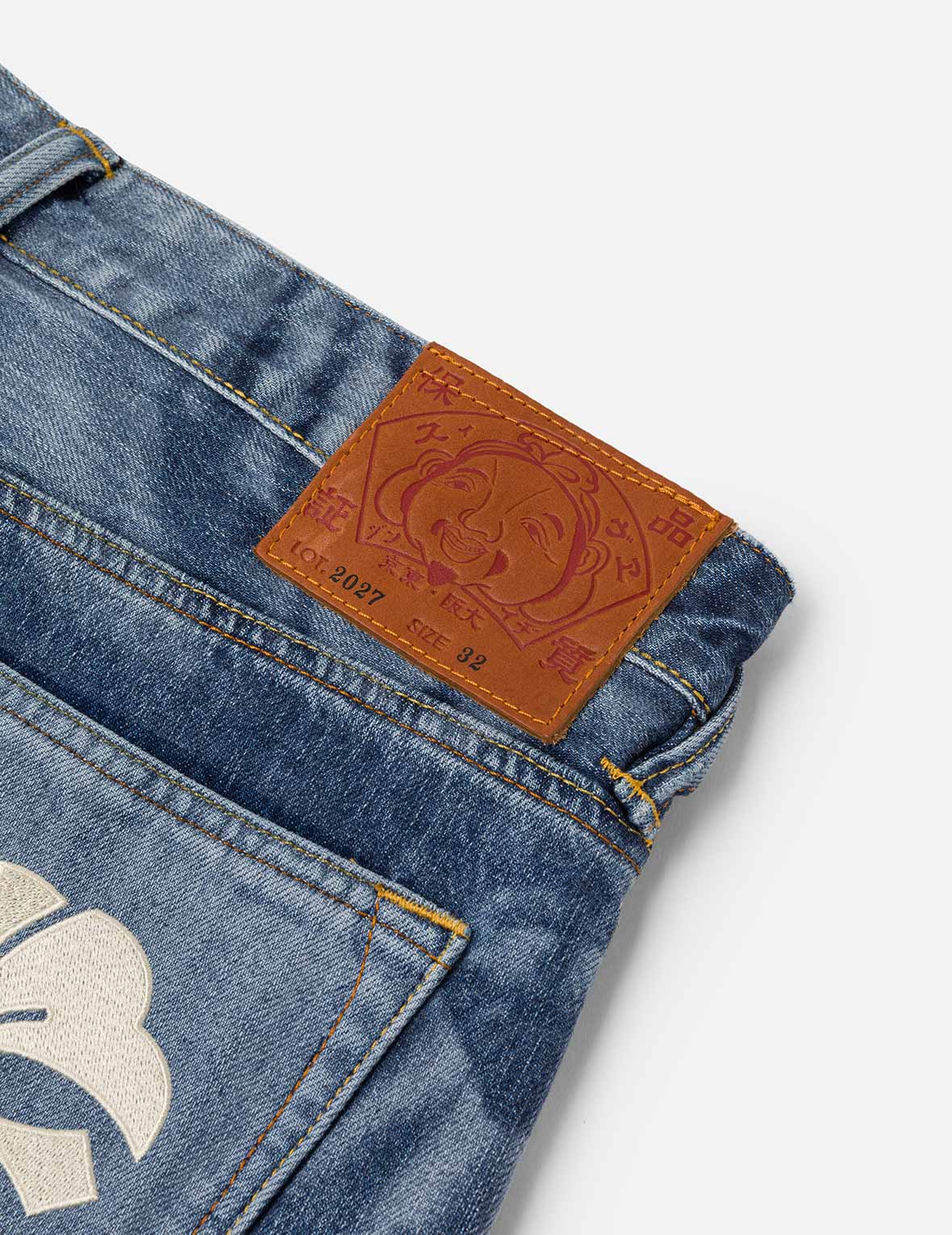 钓鱼翁佛头印花七分牛仔裤 #2027