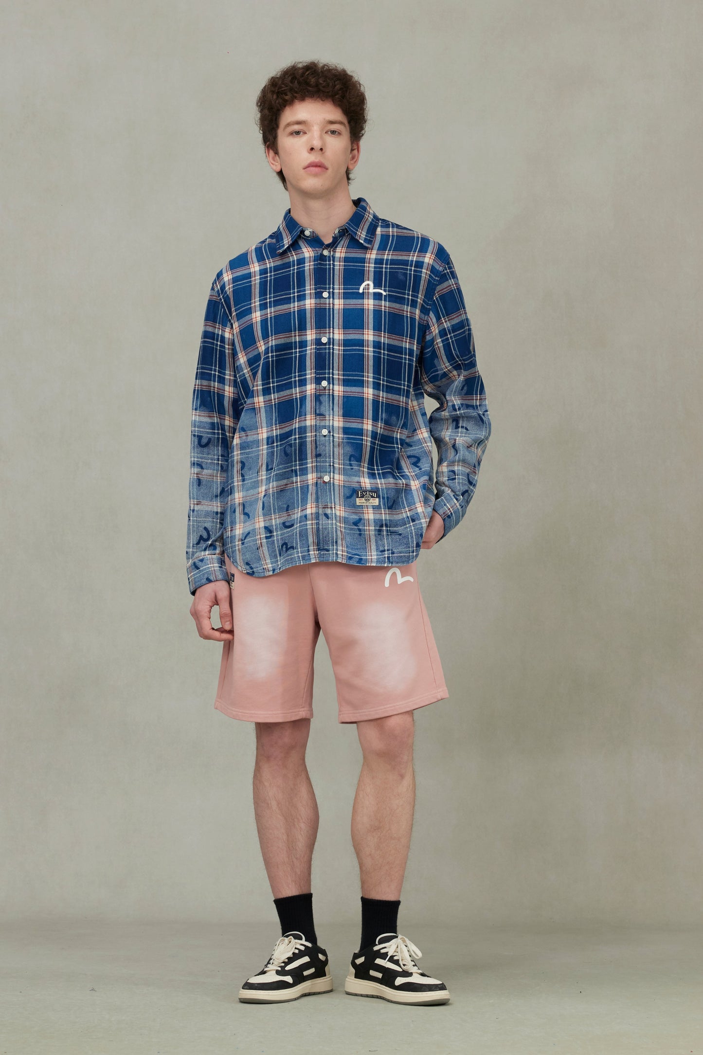 Allover Seagull Print Relax Fit Check Shirt