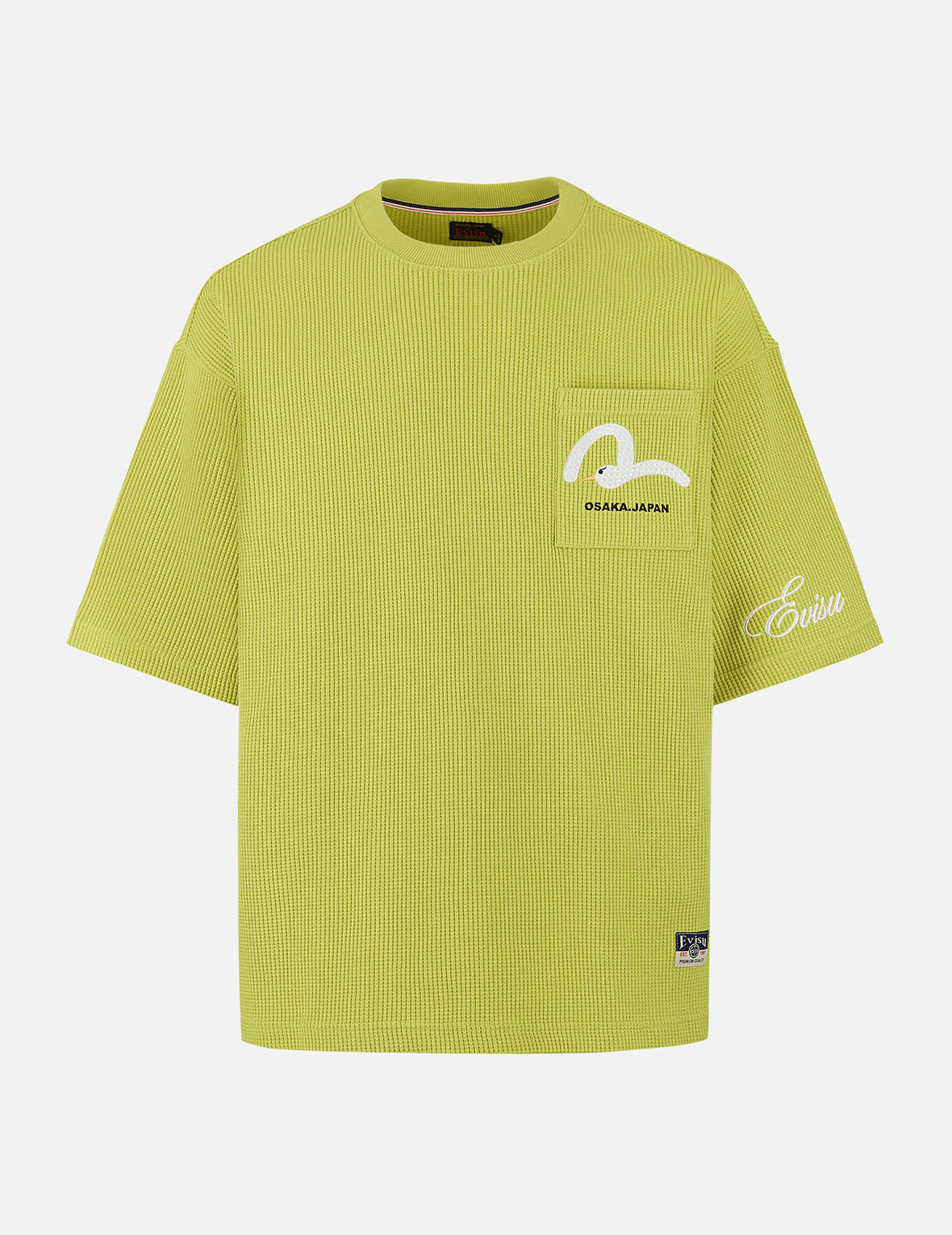 海鸥和商标刺绣超宽版短袖华夫格卫衣 