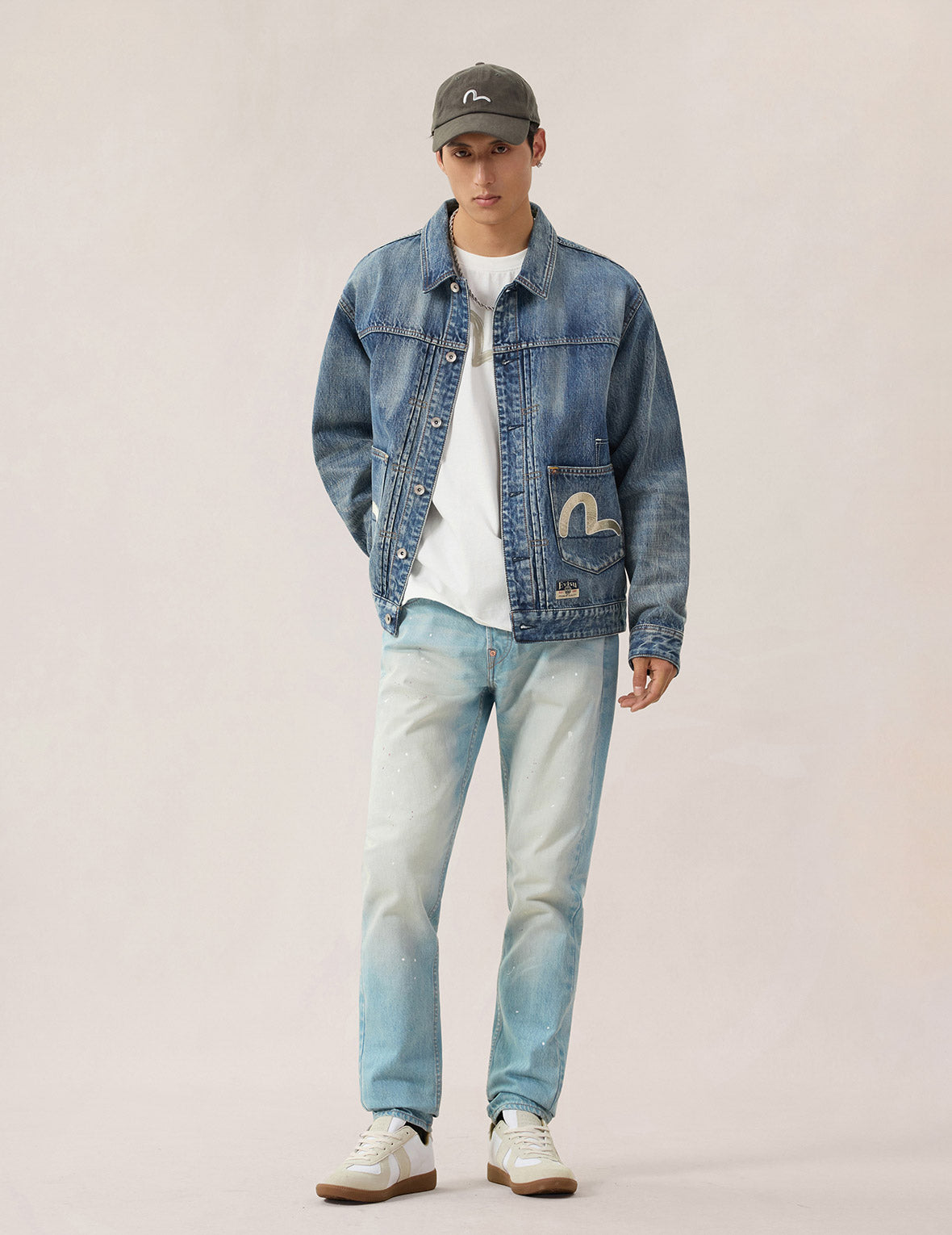 Brocade Patch Multi-pocket Denim Jacket