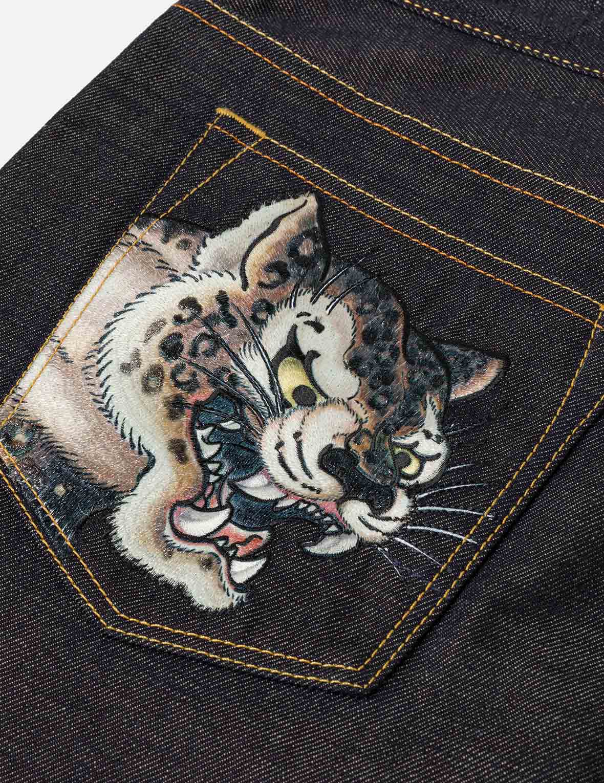 Leopard Pocket Embroidery Denim Shorts