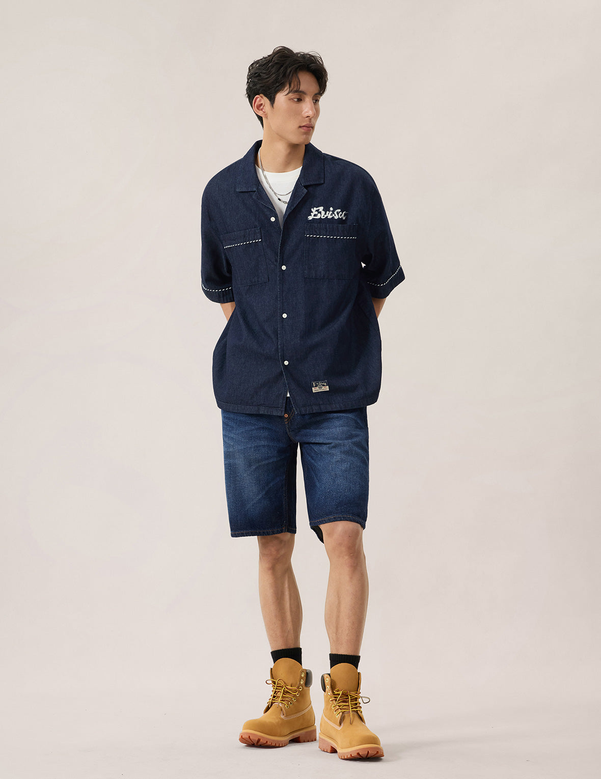 Seagull Brushstroke Denim Shorts