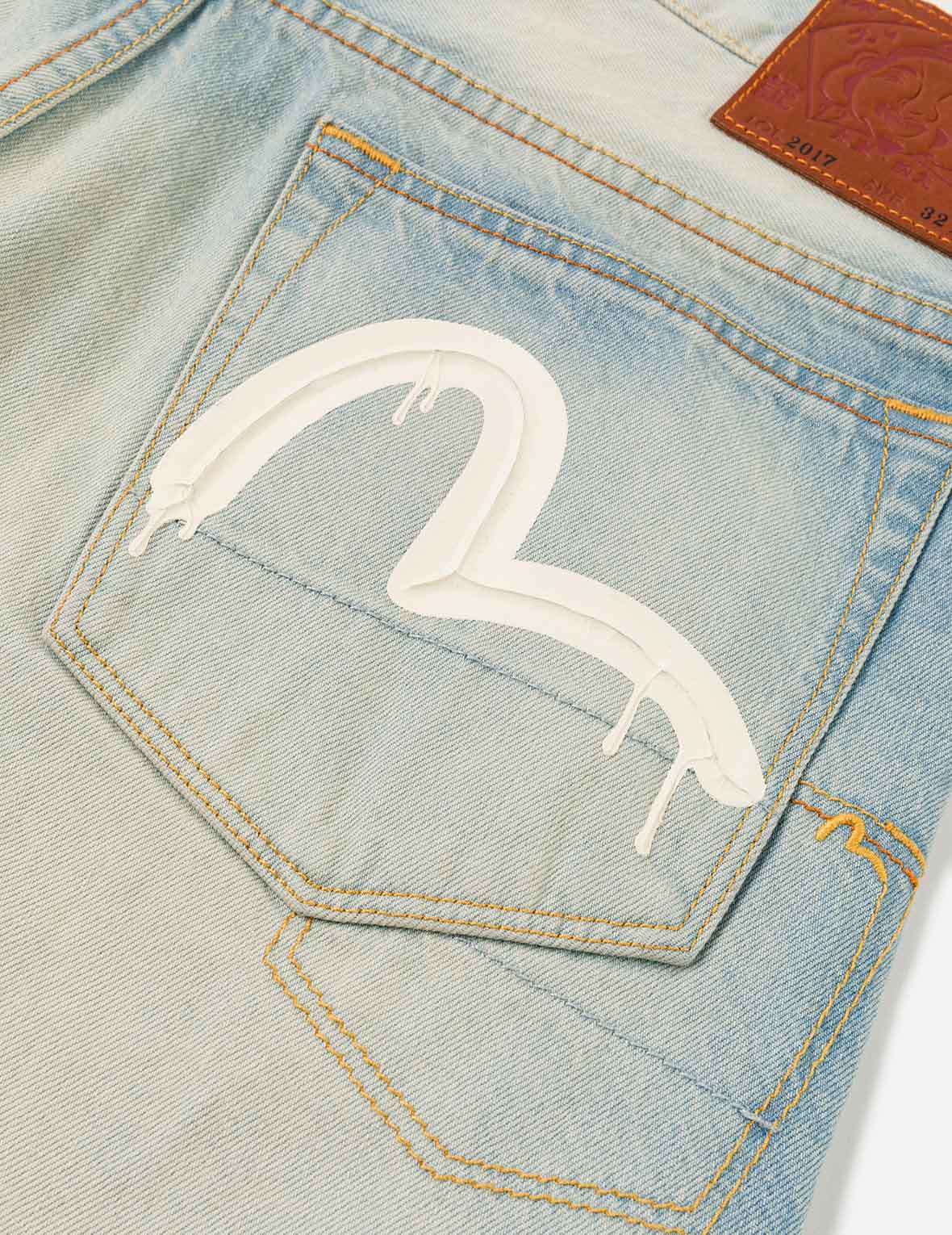 7-Pocket Seagull Print Washed Jeans #2017