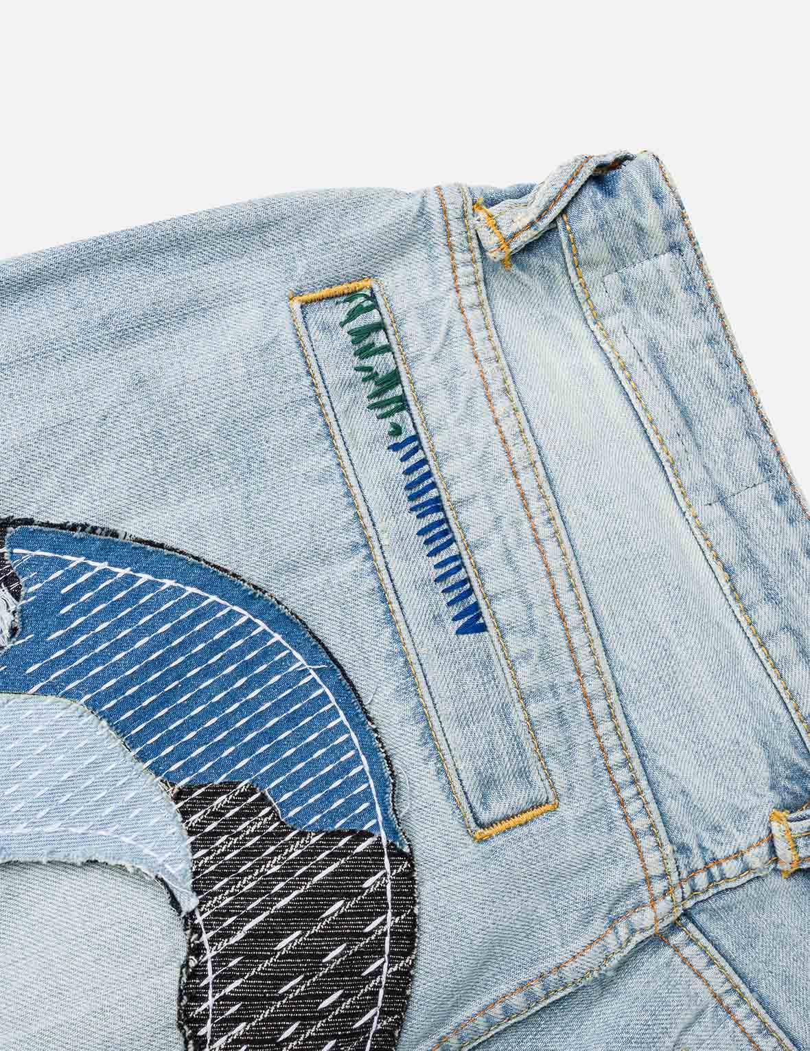 大M刺子绣拼布牛仔裤 #2038