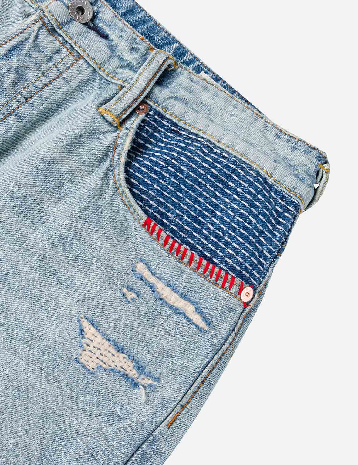 大M刺子绣拼布牛仔裤 #2038