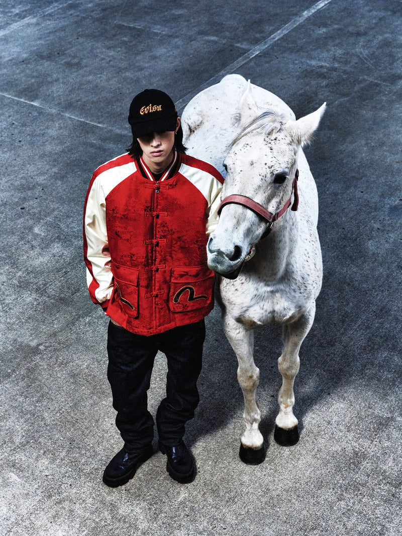 Allover Jacquard Padded Chinese Jacket - Red