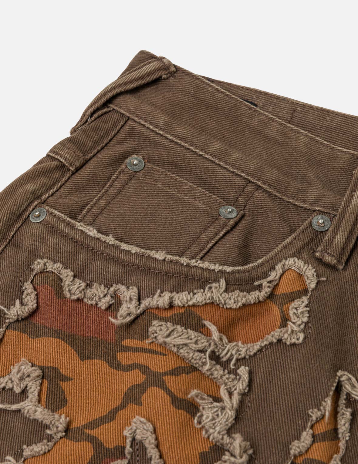 Ishigaki Camouflage Patchwork Denim Shorts