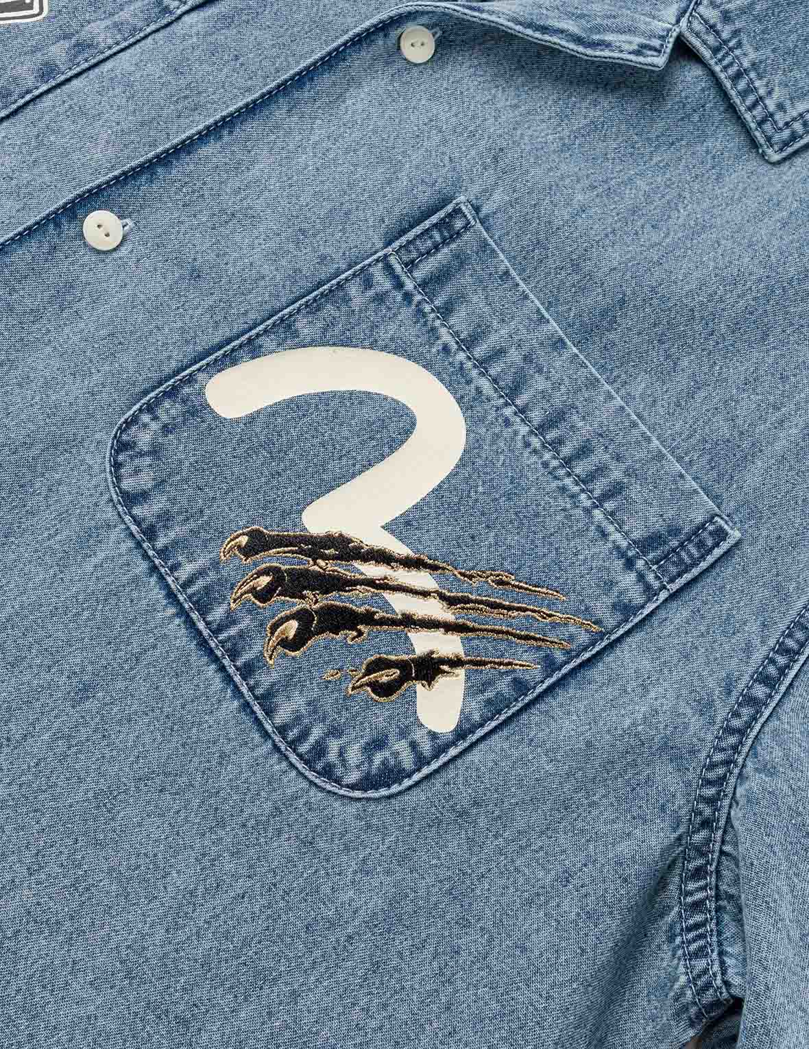 双胸袋箱型牛仔短袖衬衫
