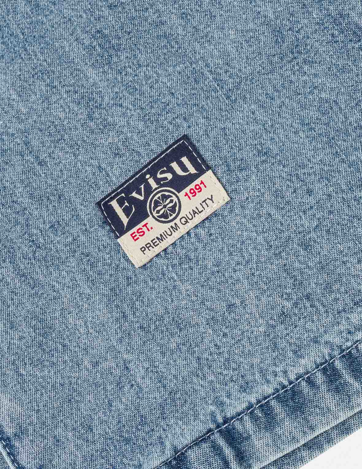 双胸袋箱型牛仔短袖衬衫
