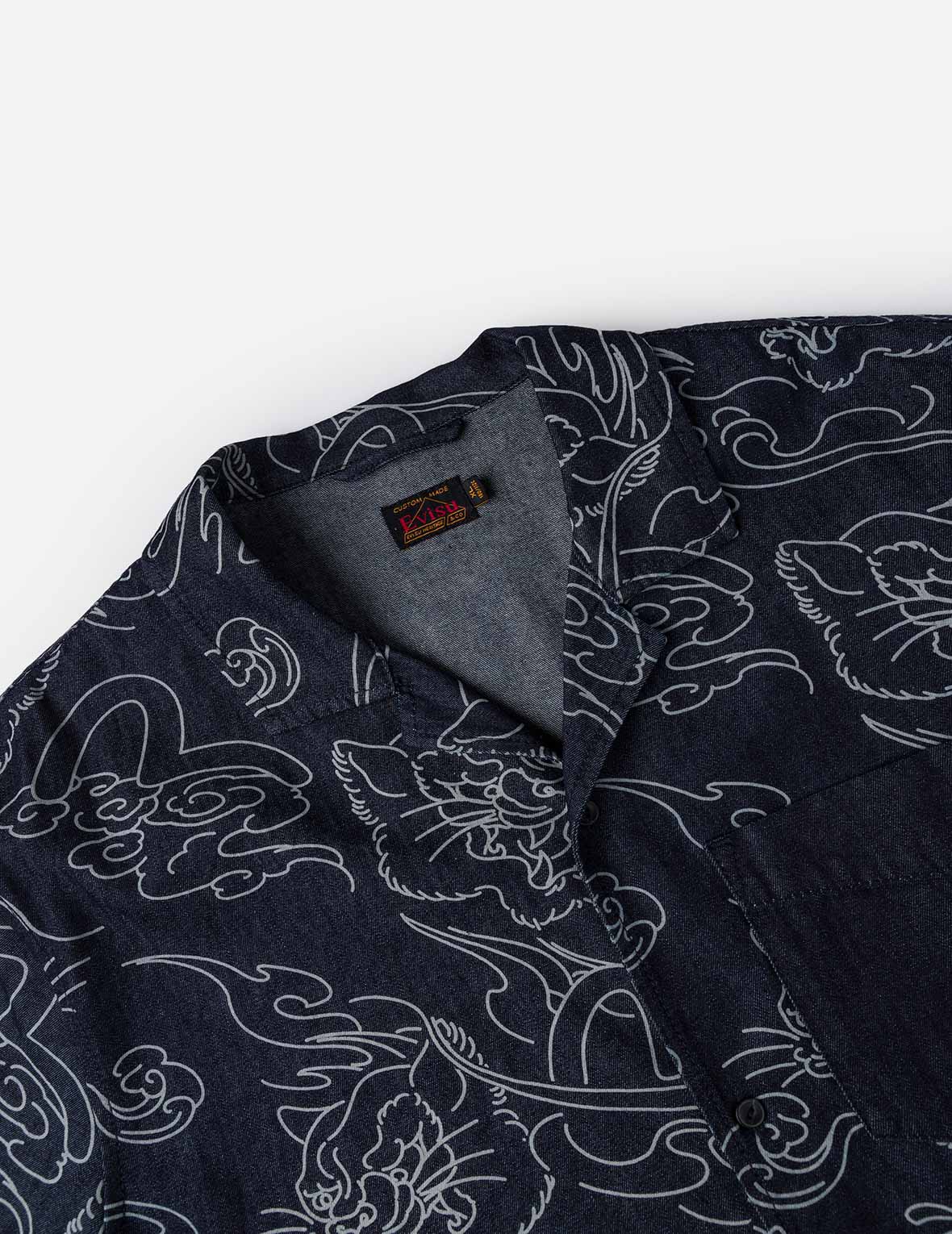 Allover Leopard and Cloud Print Denim Shirt