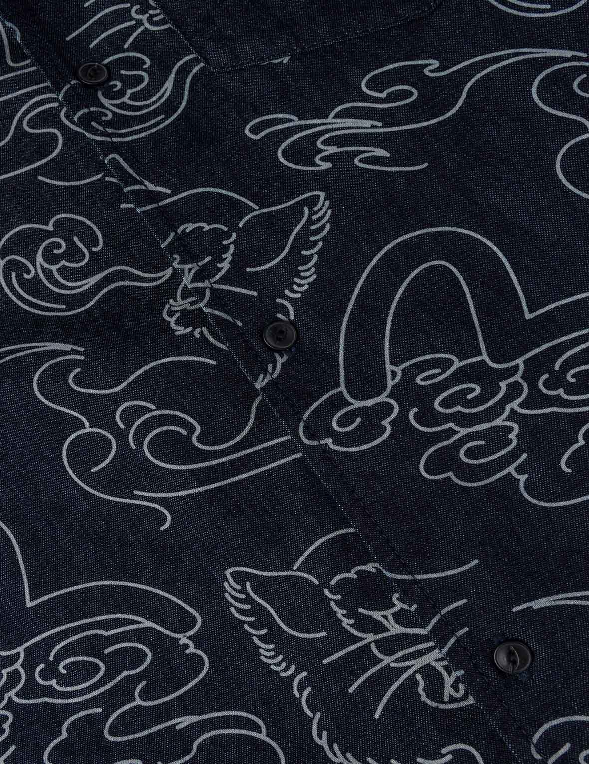 Allover Leopard and Cloud Print Denim Shirt