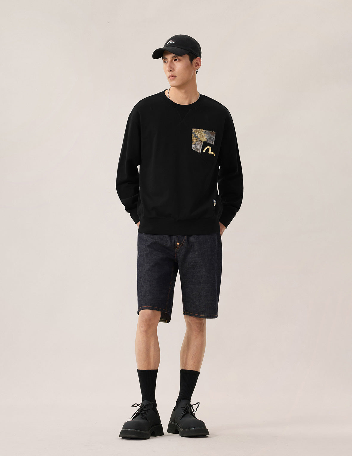 Japanese Print Brocade Pocket Sweatshirt