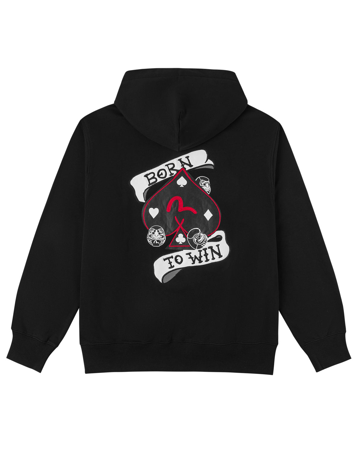 Poker Spade Embroidery Zip-up Hoodie - Black