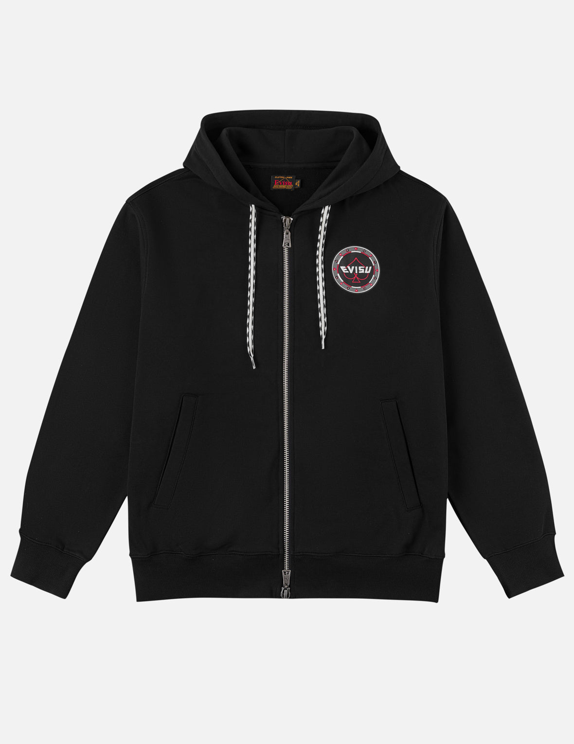 Poker Spade Embroidery Zip-up Hoodie - Black