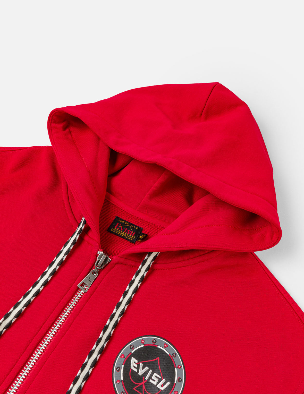 Poker Spade Embroidery Zip-up Hoodie - Red