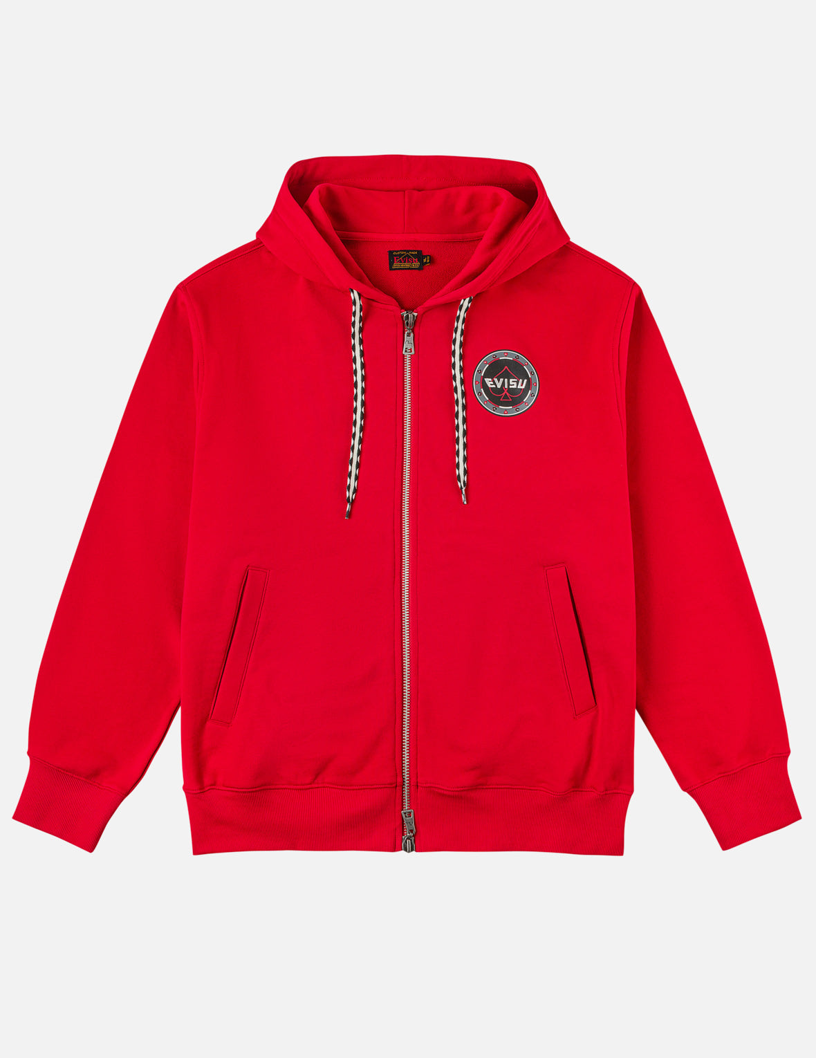 Poker Spade Embroidery Zip-up Hoodie - Red