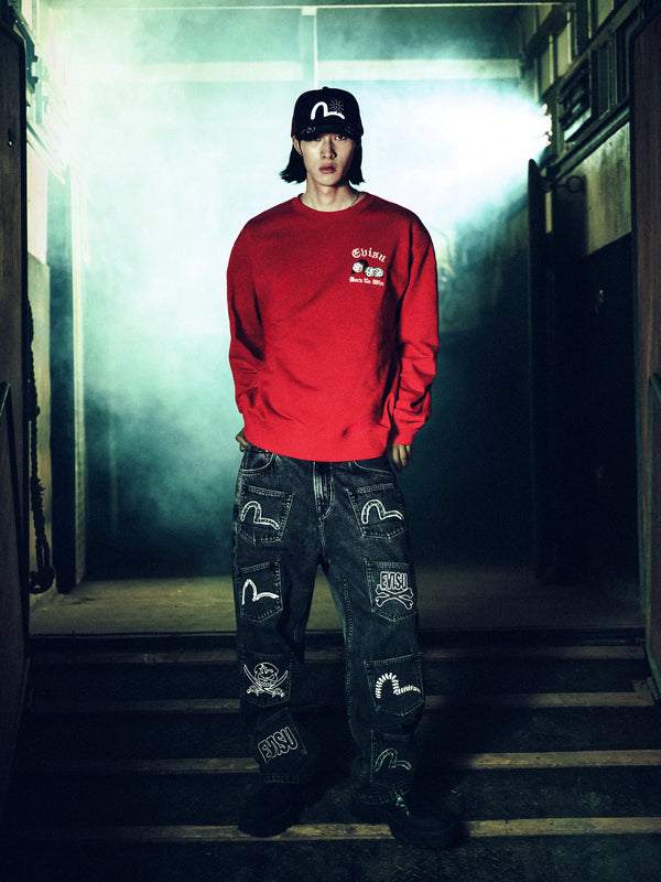 扑克幸运骰子刺绣卫衣 - 紅