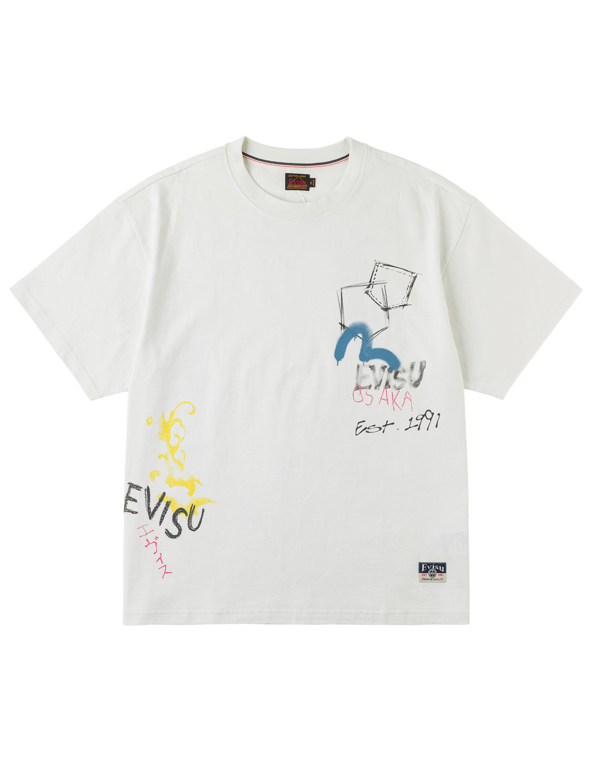 Hand-drawn Daicock and Multi-pocket Graffiti T-shirt
