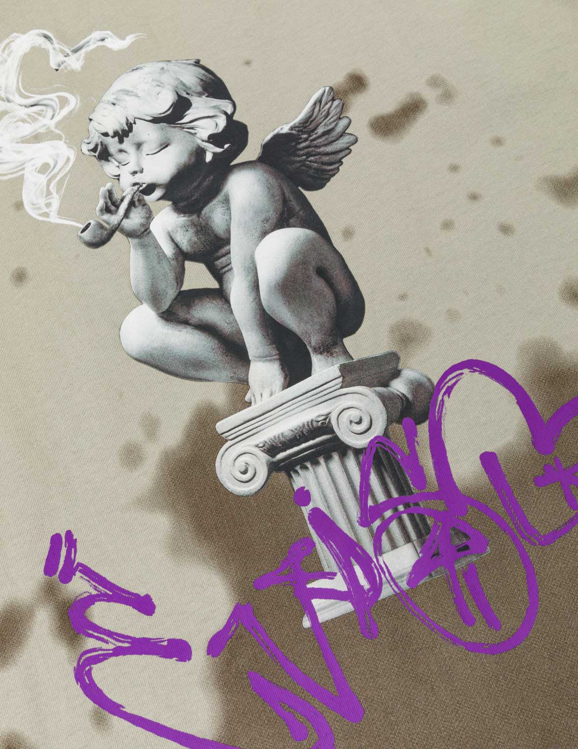 Baby Angel and Graffiti Print Dip-Dye T-shirt