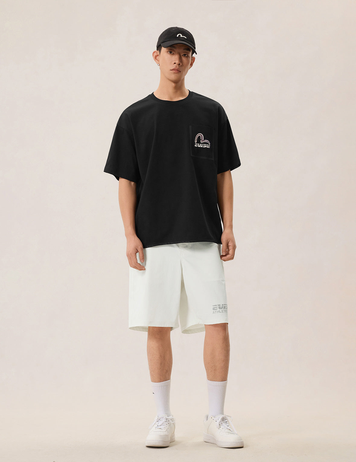 Elastic Hem Seagull Print Pocket T-shirt