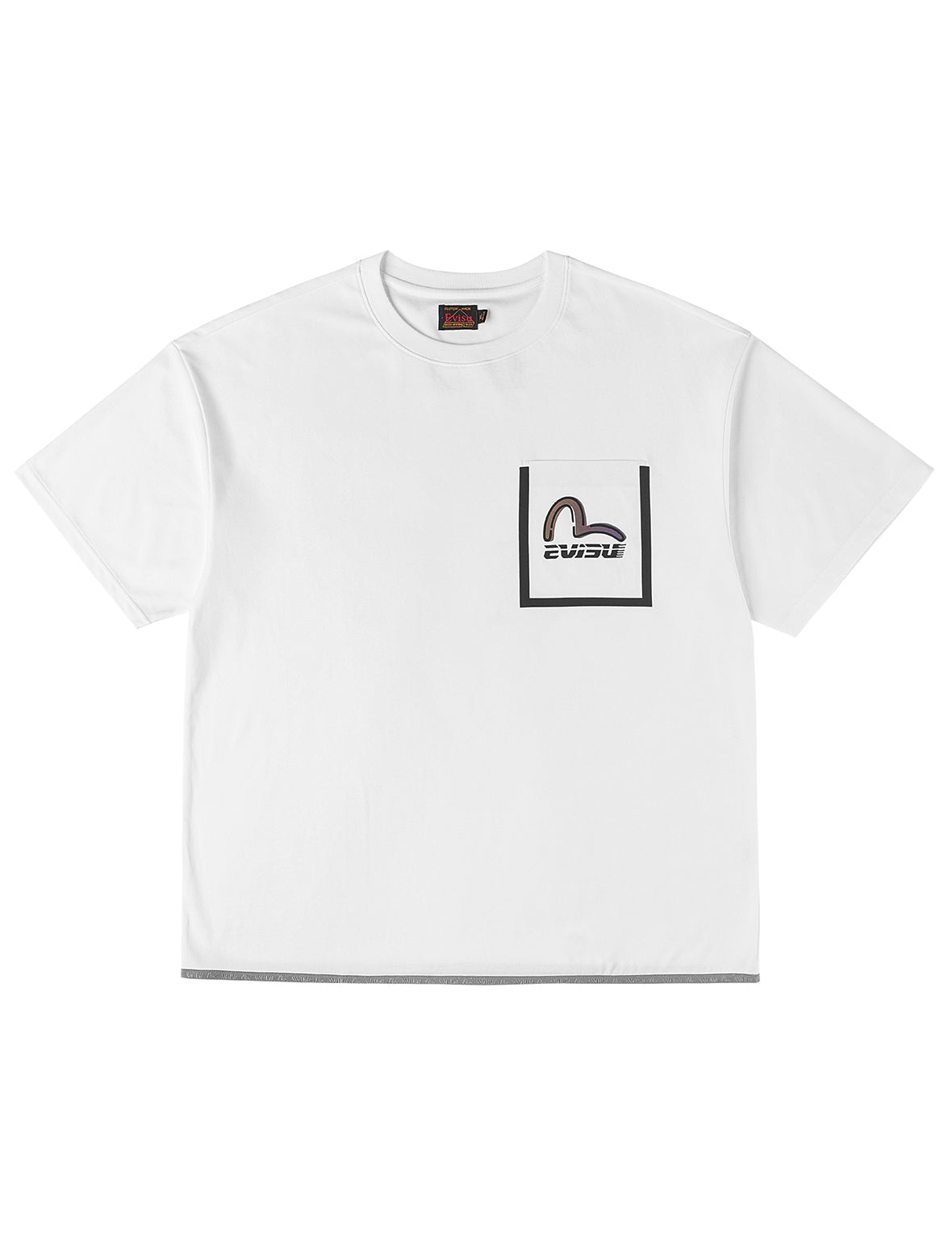 Elastic Hem Seagull Print Pocket T-shirt