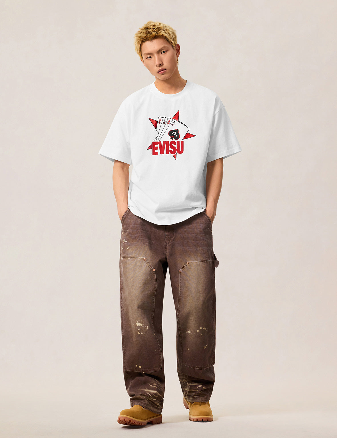 Poker Aces and Flocked Star T-shirt - White