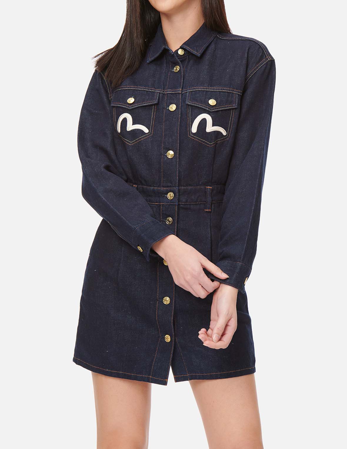 Crane Graphic and Seagull Denim Dungaree Dress