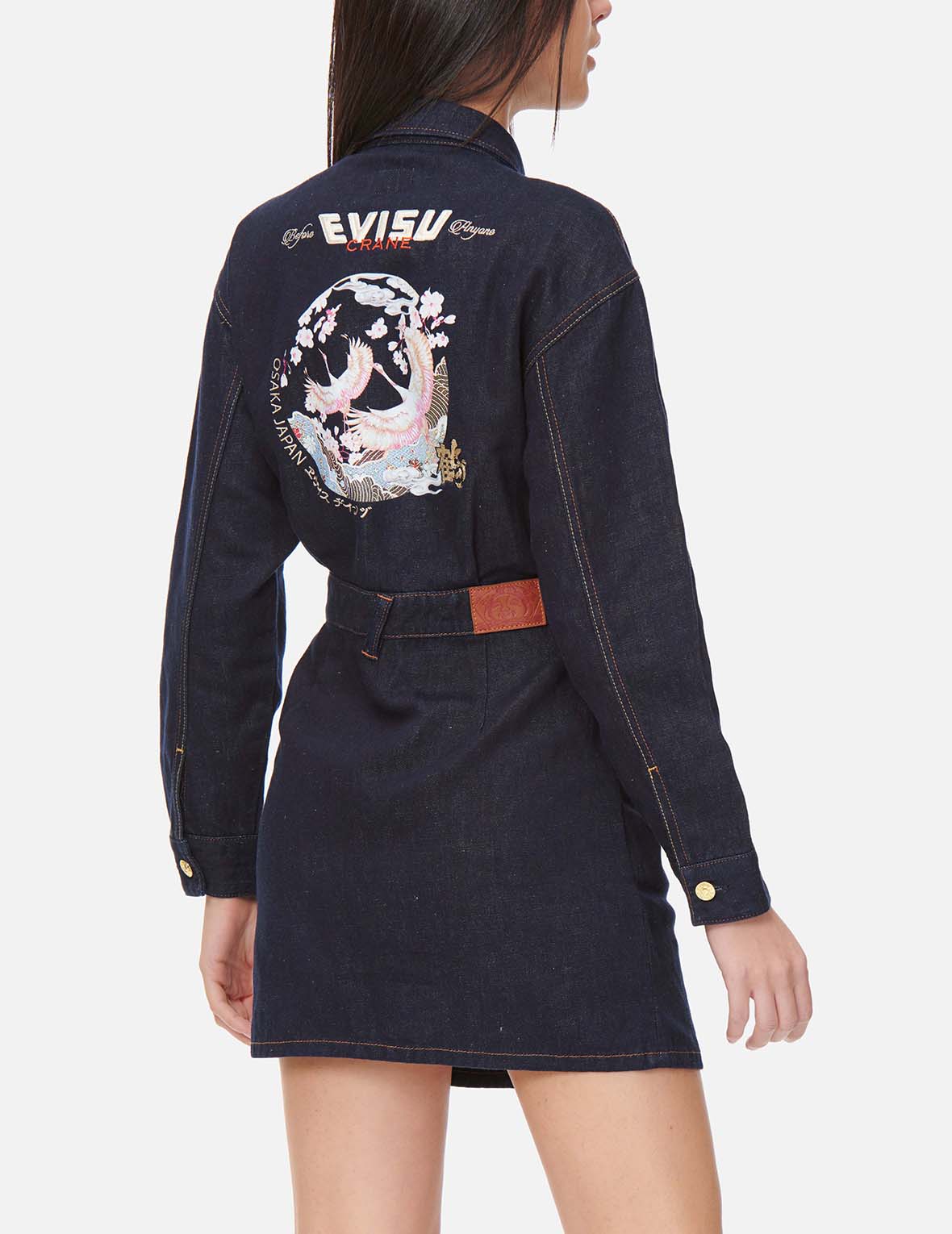 Crane Graphic and Seagull Denim Dungaree Dress