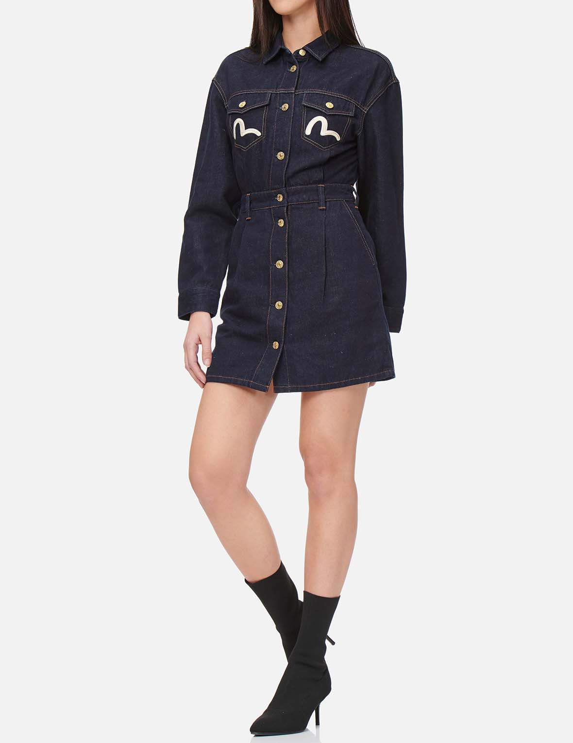 Crane Graphic and Seagull Denim Dungaree Dress