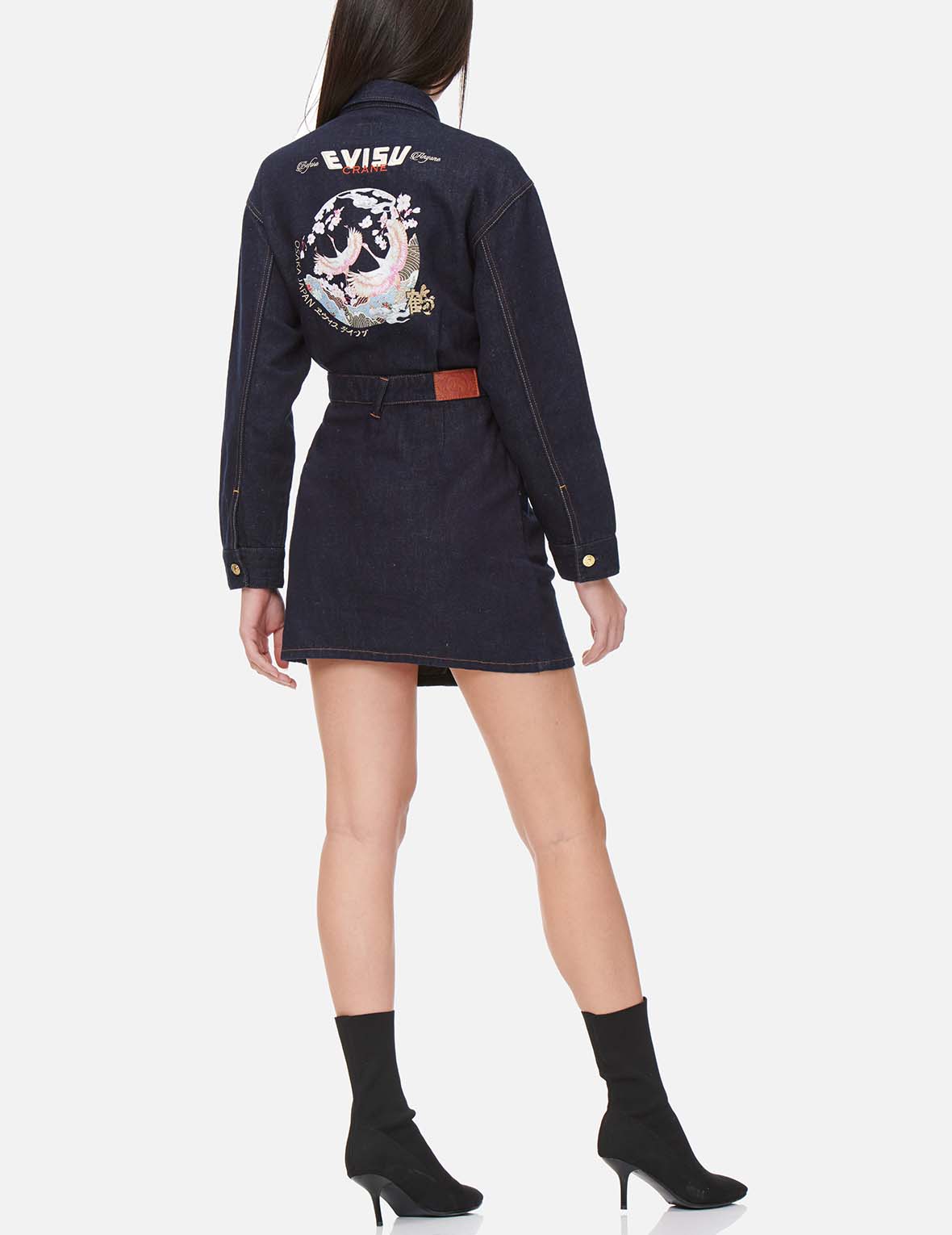 Crane Graphic and Seagull Denim Dungaree Dress