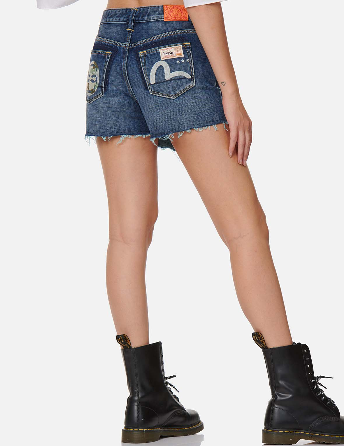 Kamon and Seagull Embroidered Denim Skort