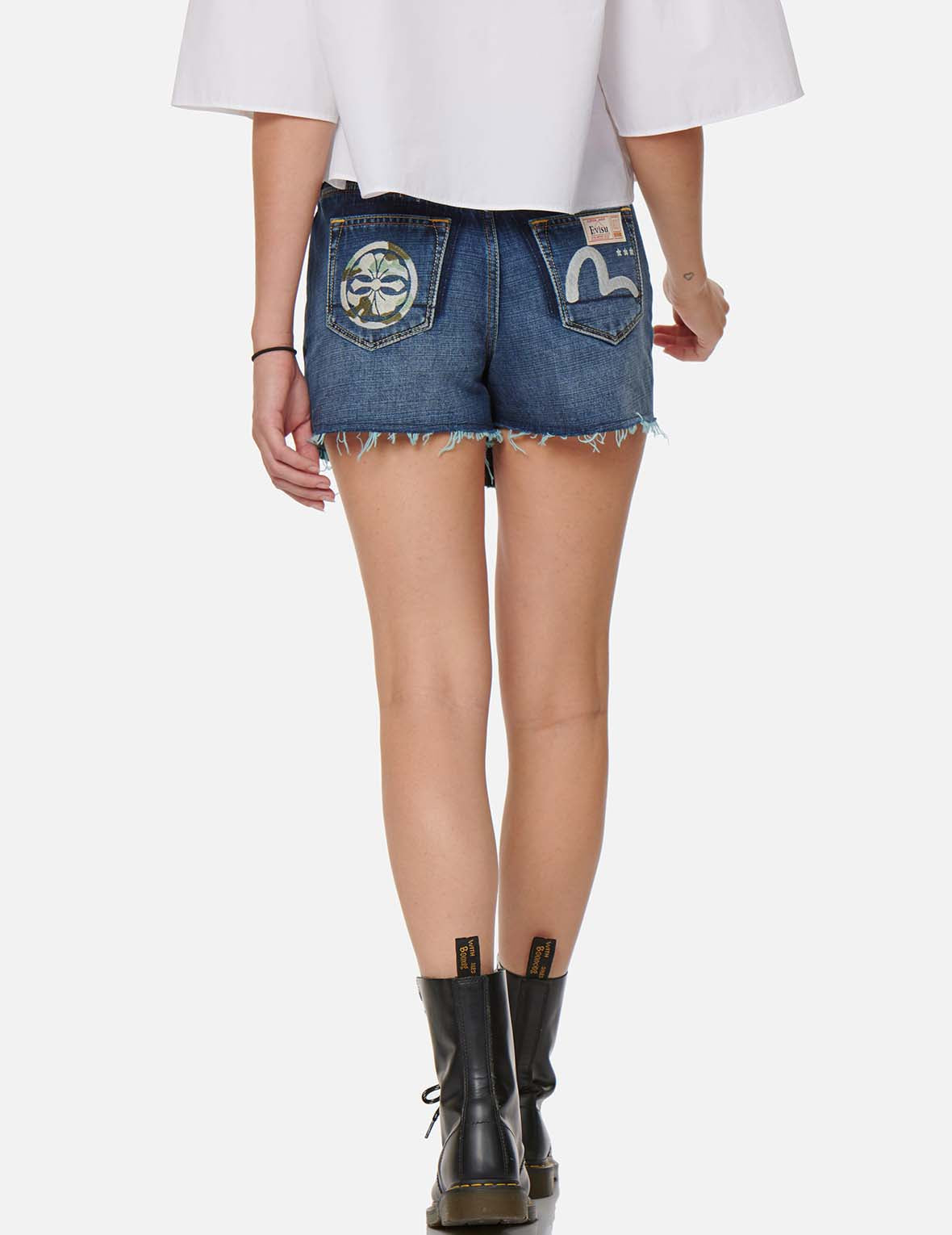 Kamon and Seagull Embroidered Denim Skort