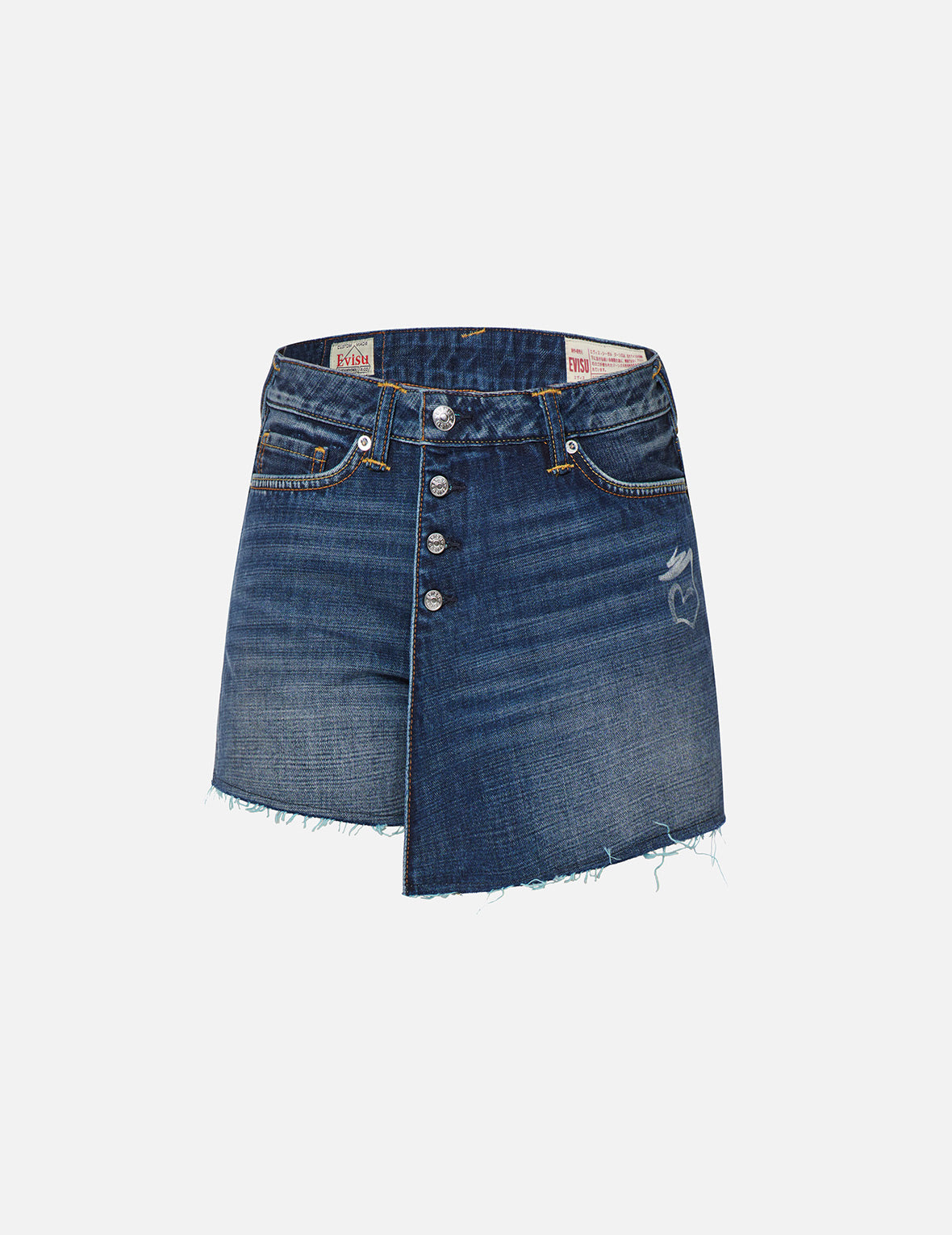 Kamon and Seagull Embroidered Denim Skort
