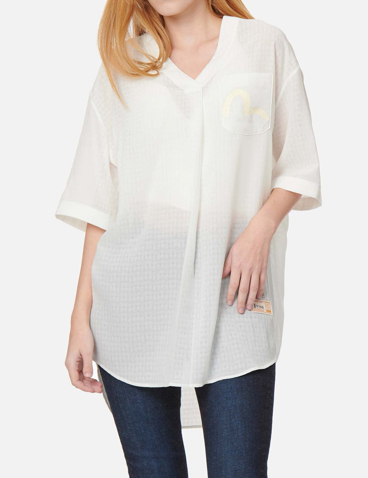 Seagull and Motto Print Seersucker V-neck Dress