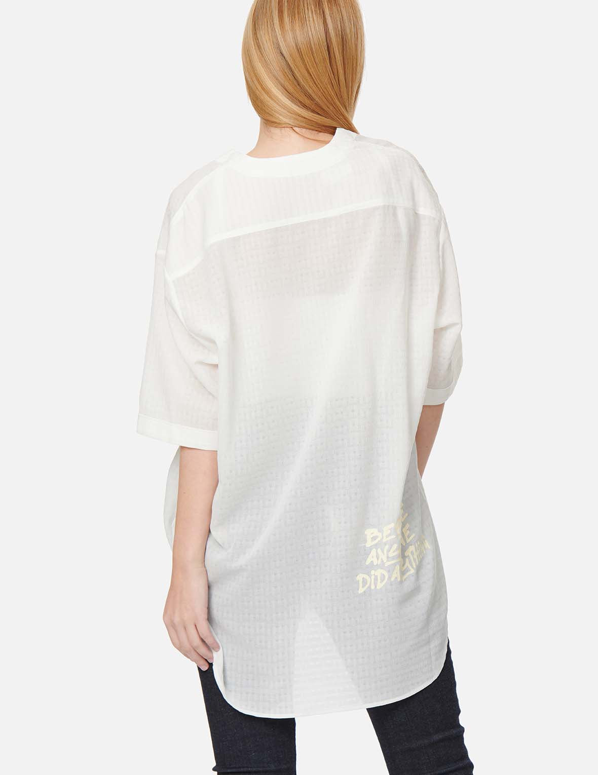 Seagull and Motto Print Seersucker V-neck Dress