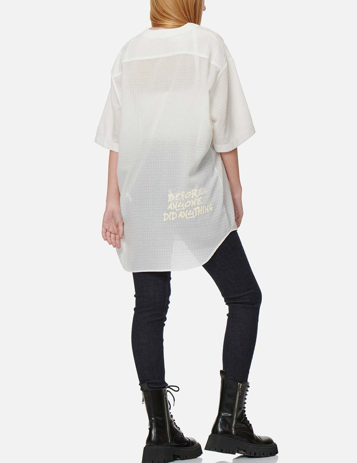 Seagull and Motto Print Seersucker V-neck Dress