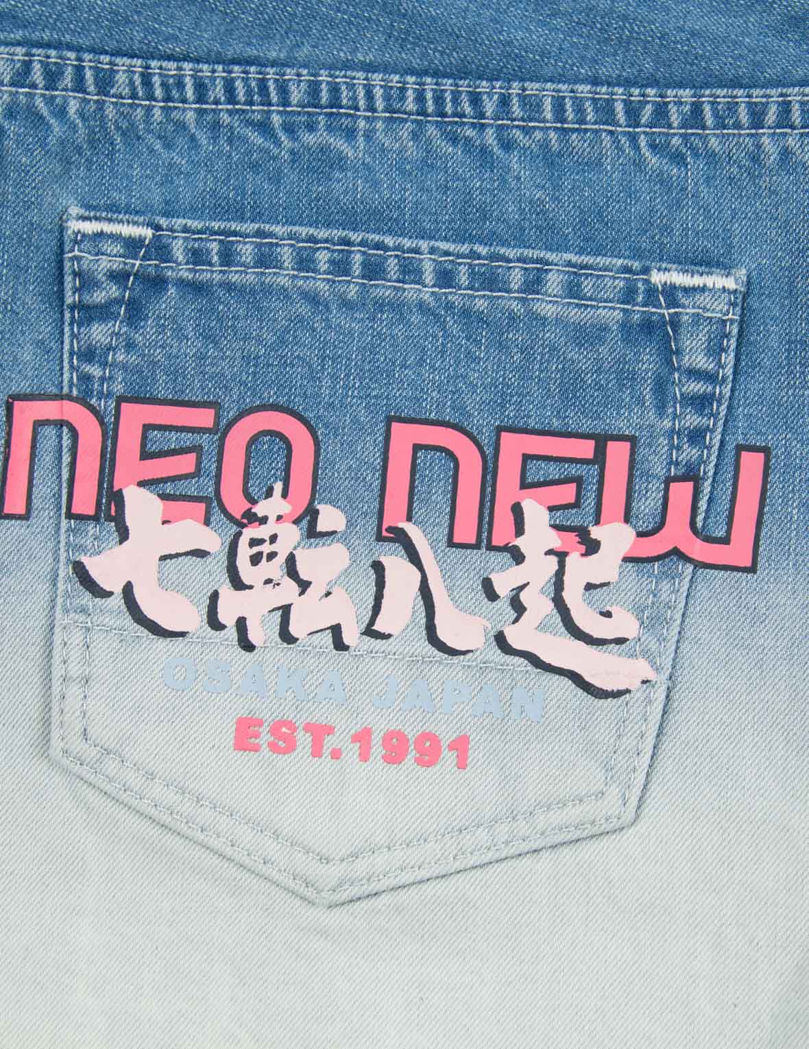 Seagull and Slogan Print Tie-dyed Denim Shorts