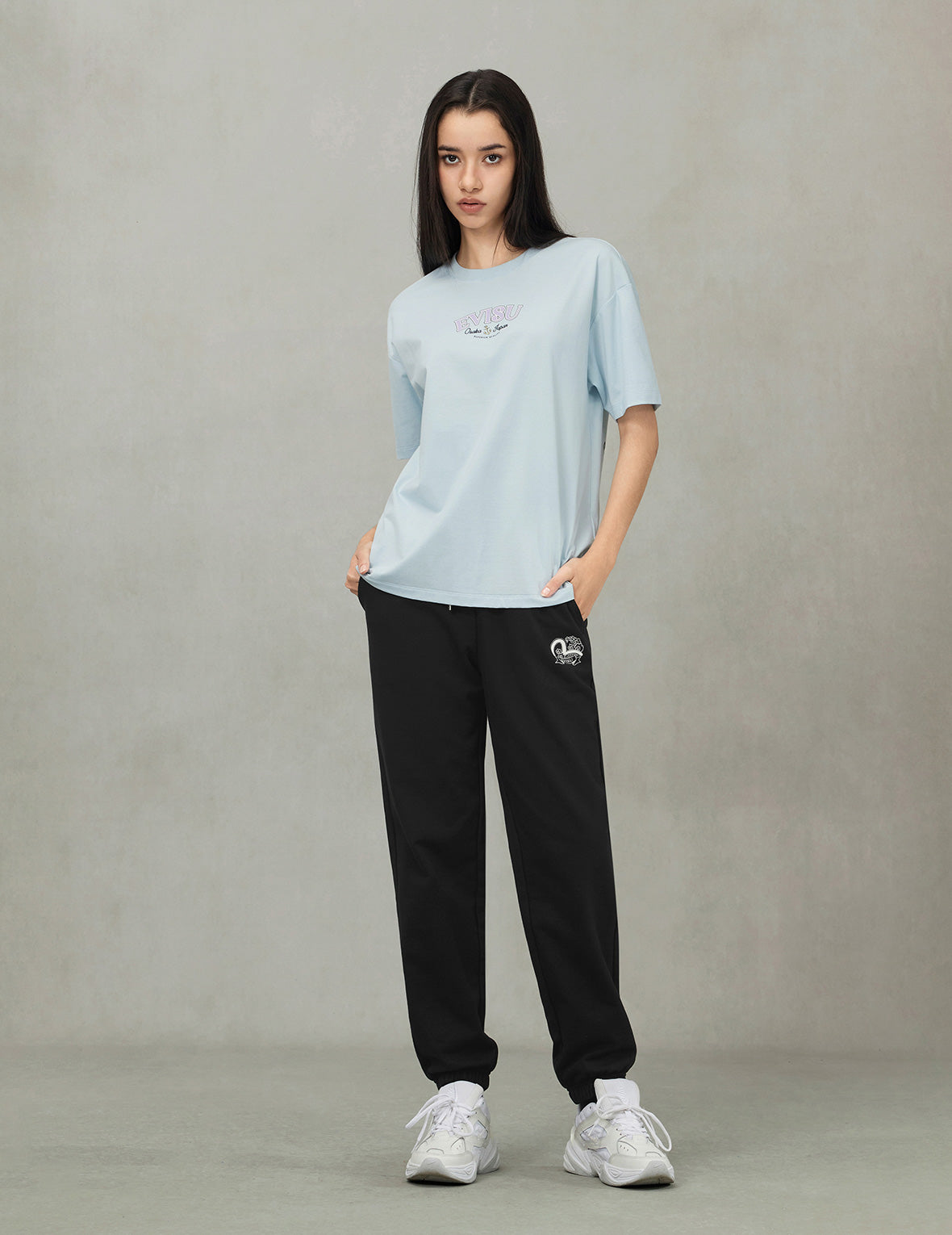 Seagull Print and Wave Embroidery Loose Fit Sweatpants