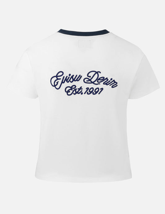 Contrast 3D Seagull and Slogan Embroidery Slim Fit T-Shirt