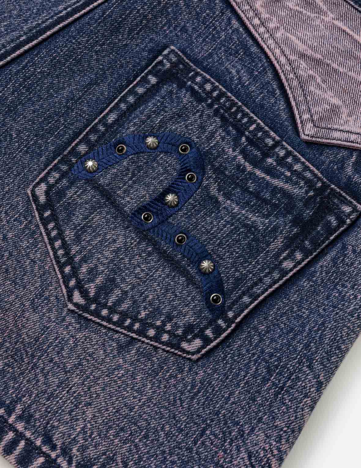 撞色拼接牛仔短裤