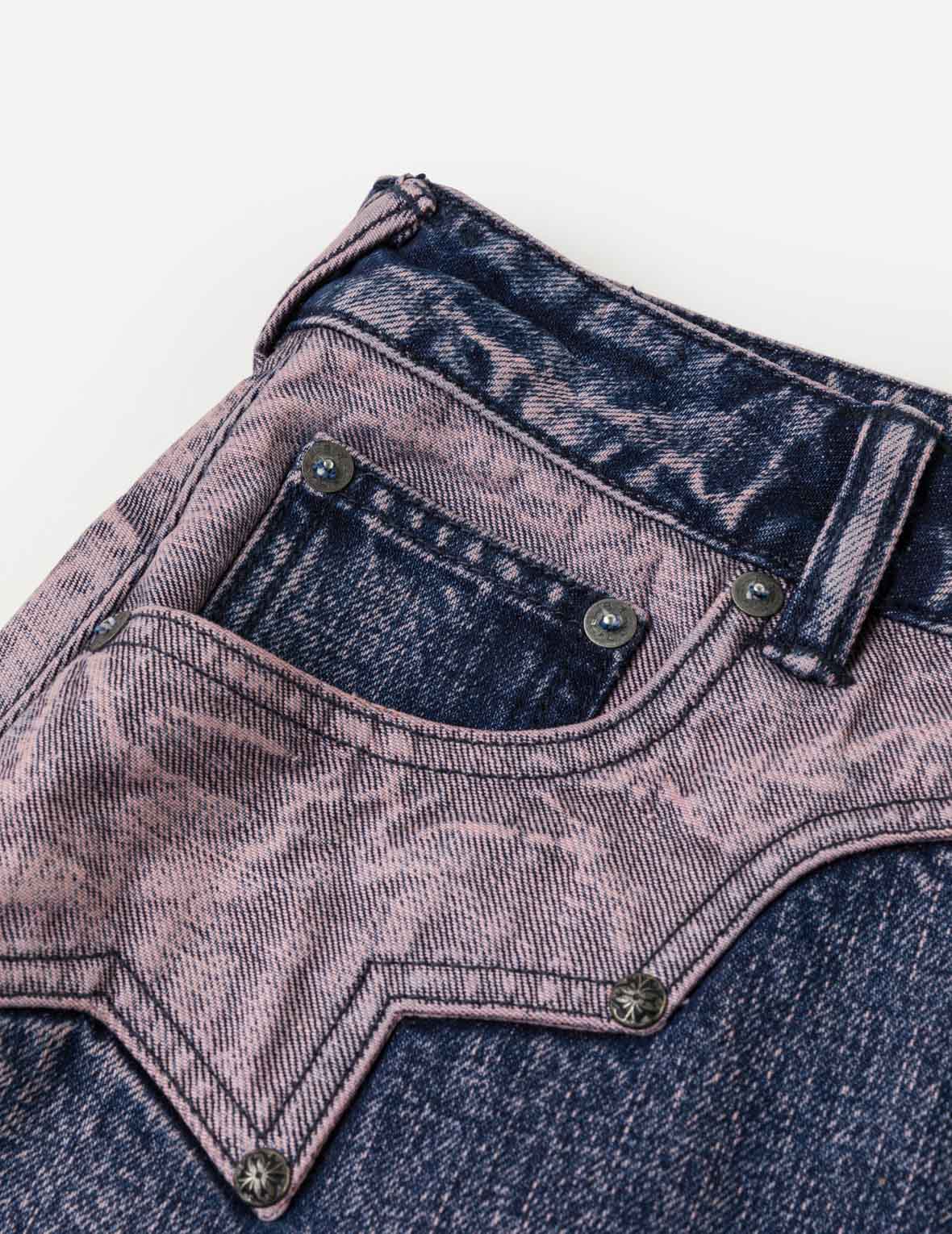 撞色拼接牛仔短裤