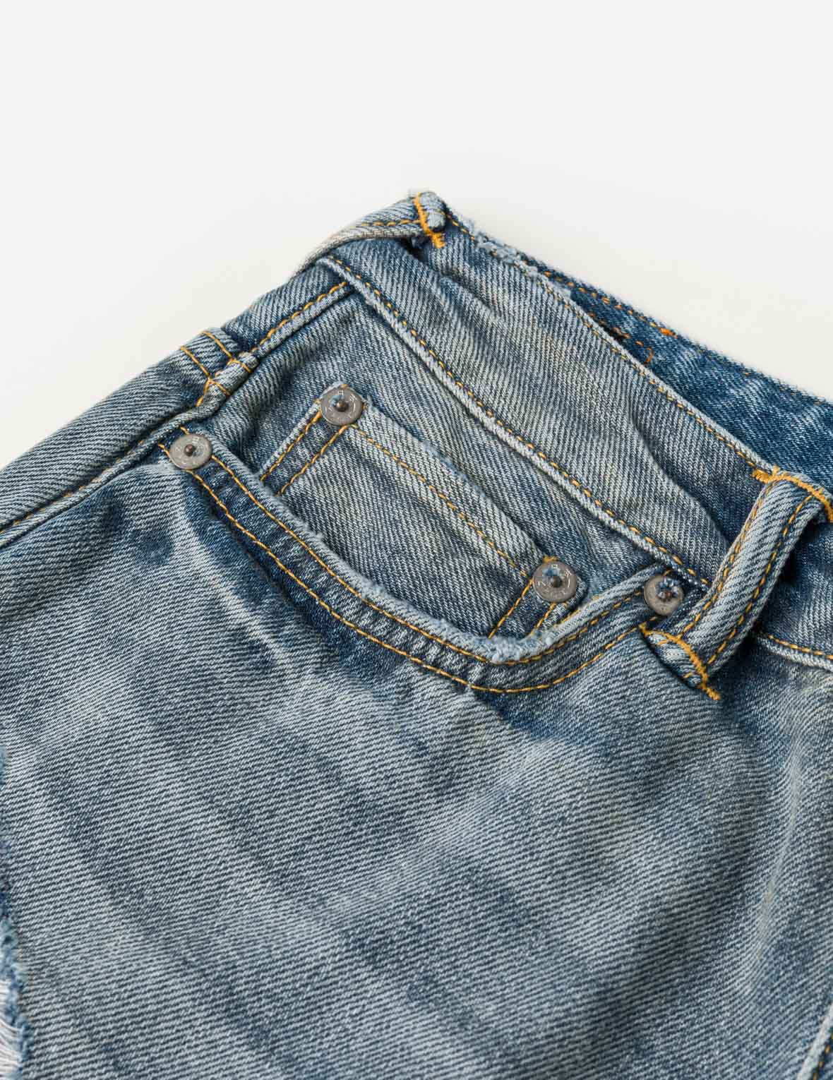 Distressed Denim Shorts with Printed Pocket Lining