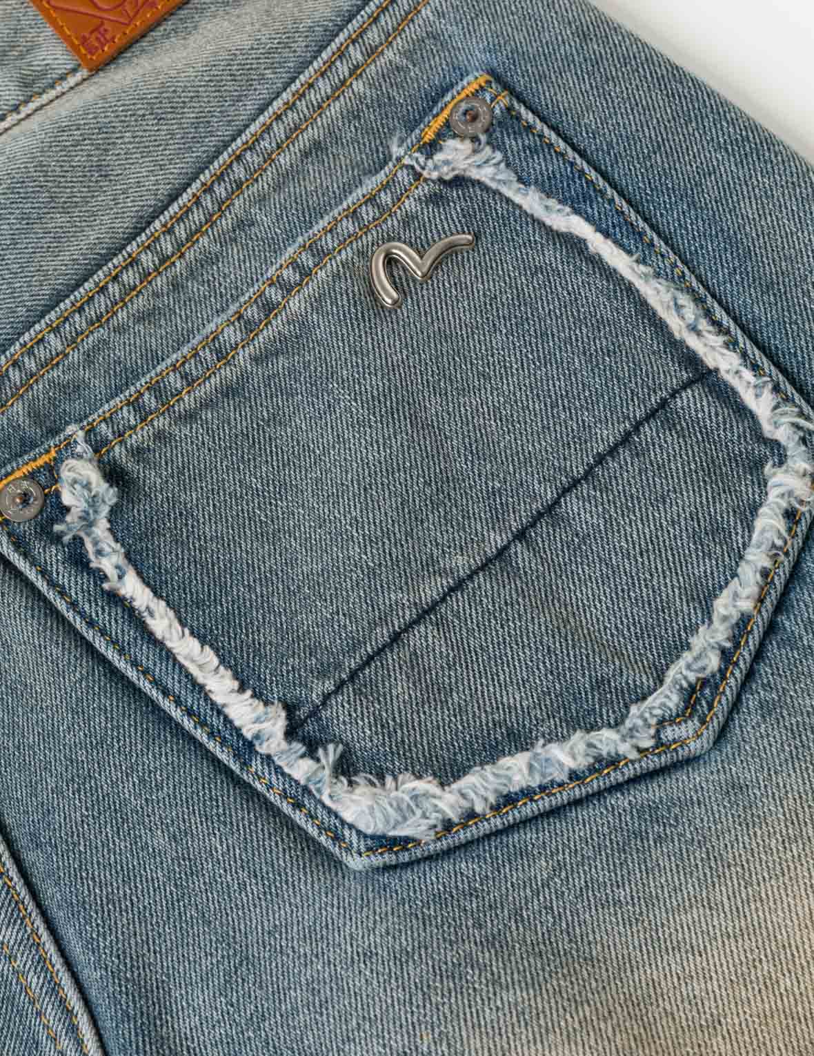 Distressed Denim Shorts with Printed Pocket Lining