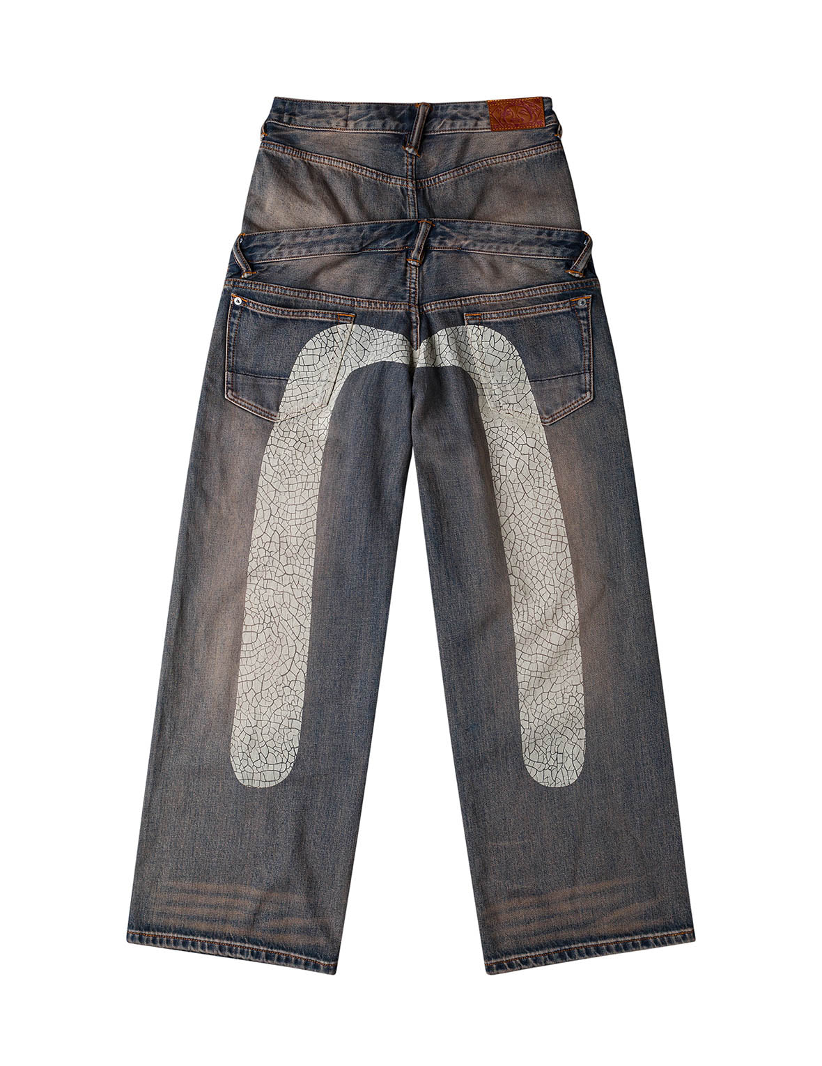 双层腰头做旧牛仔裤